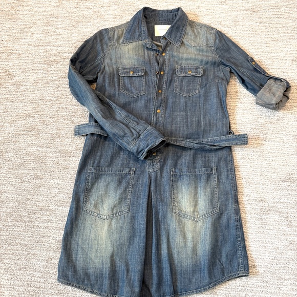 90s Life in Progress Distressed Denim Shirt Dress Roll Tab Sleeve Womans Size S - Picture 5 of 16